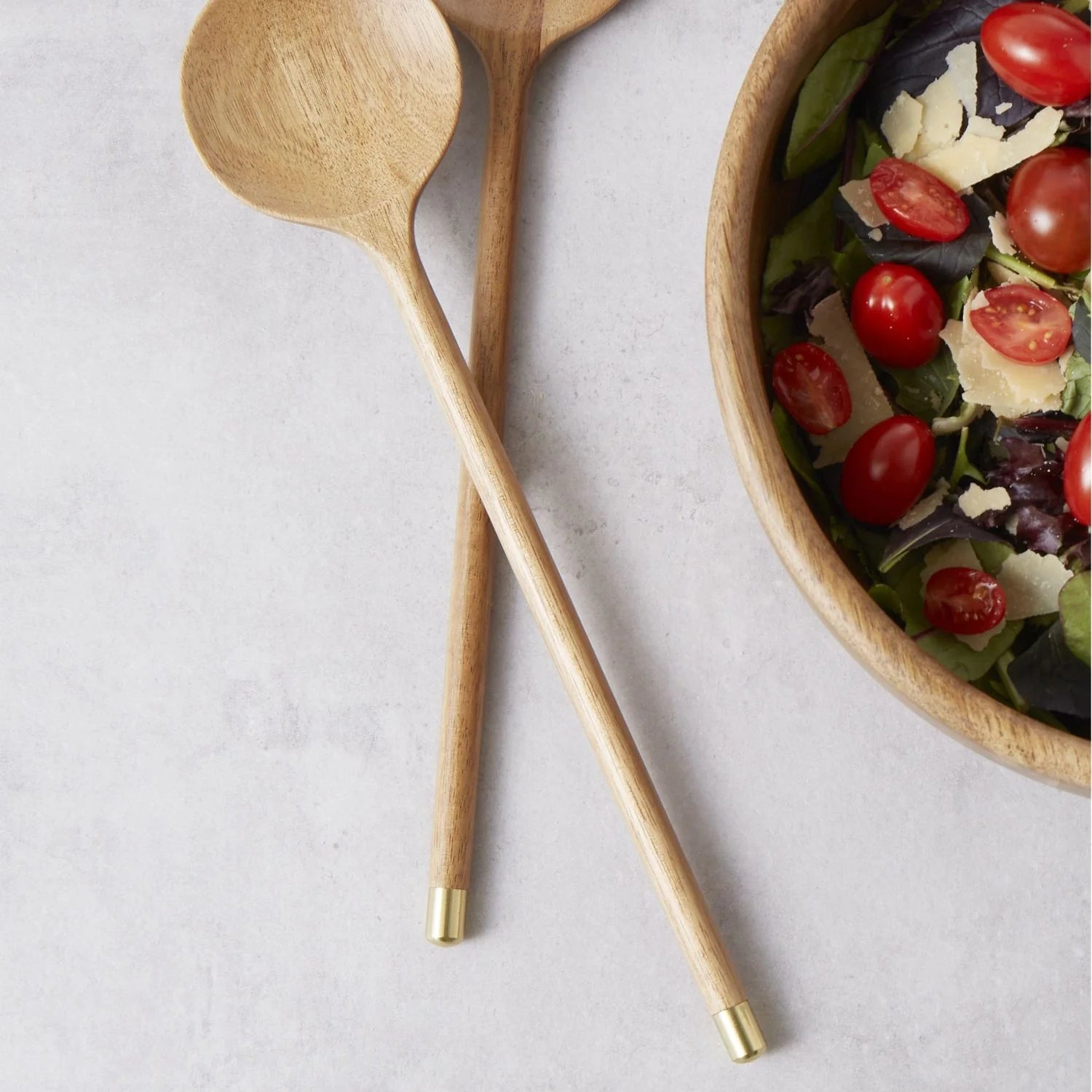 Salad Servers - Acacia Wood with Brass Accents
