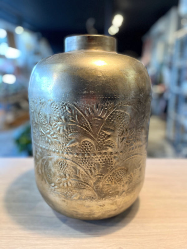 Vase - Antique Bronze Finish - Floral Emboss