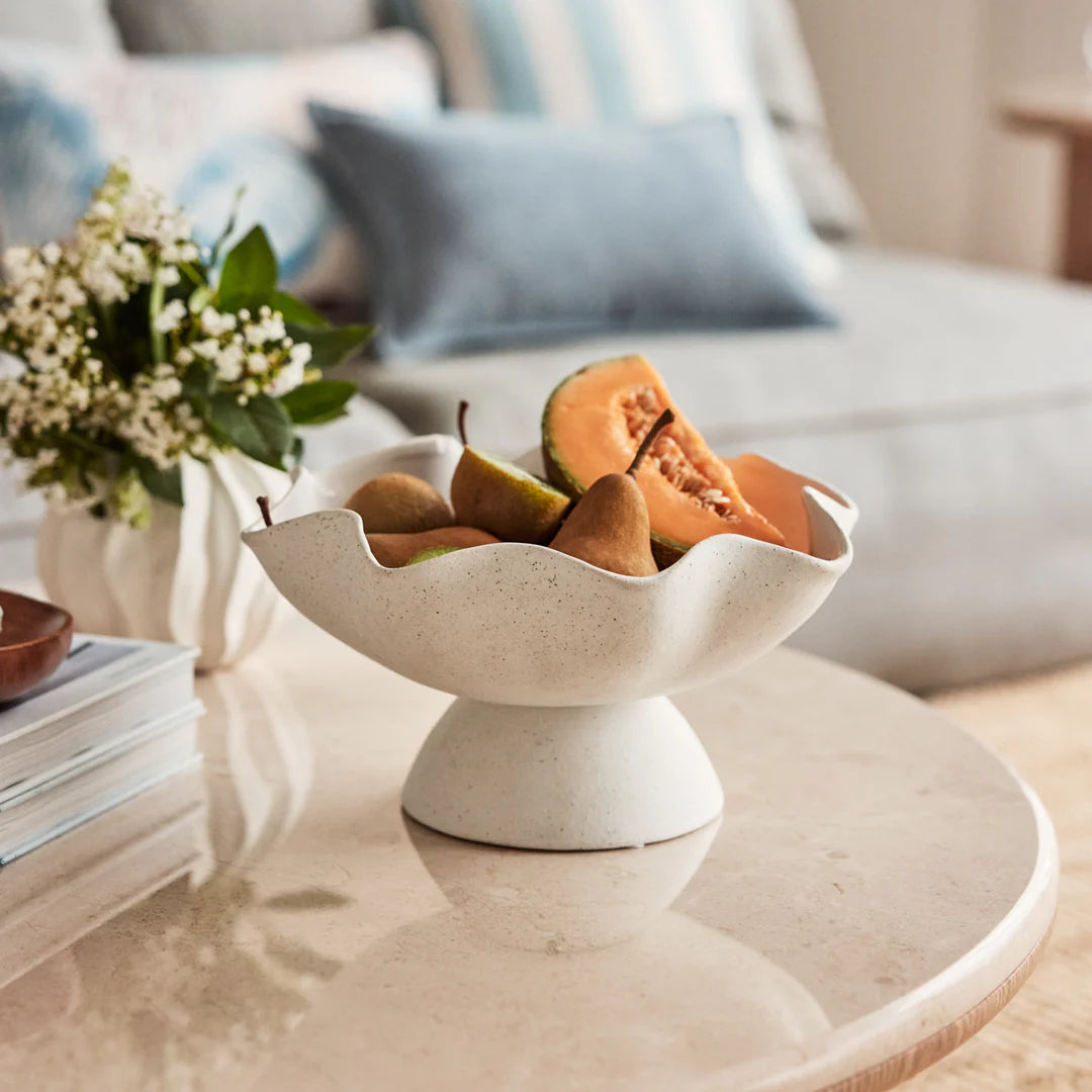 Pedestal Bowl - White Ripple
