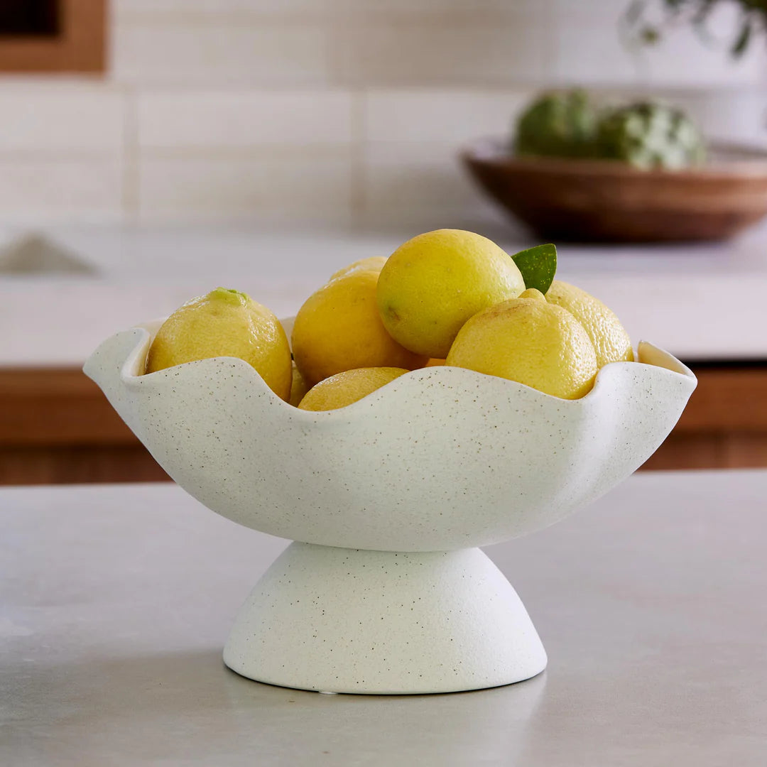 Pedestal Bowl - White Ripple