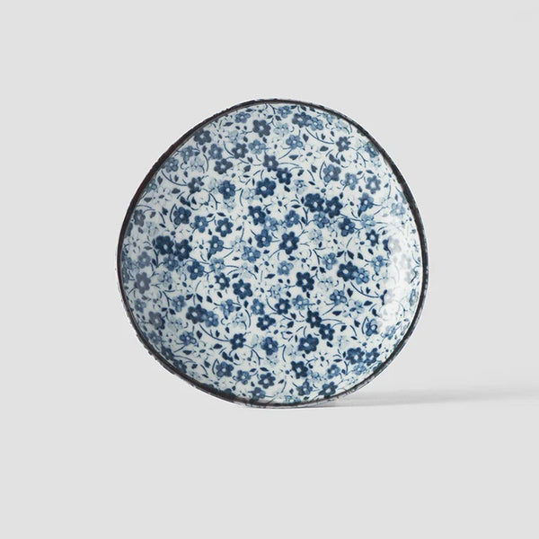 Japanese Tapas Plate - Blue Daisy Glaze - 12cm
