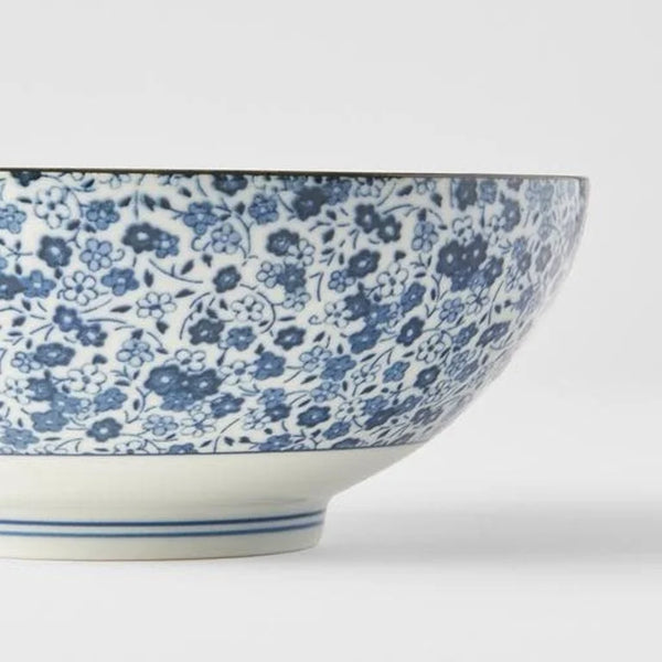 Japanese Ramen Bowl - Blue Daisy Glaze - 20cm