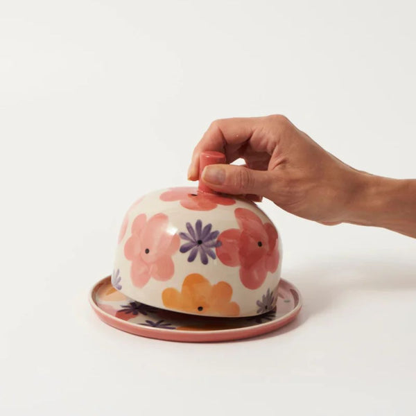 Butter Dish - Ceramic - Retro Flower