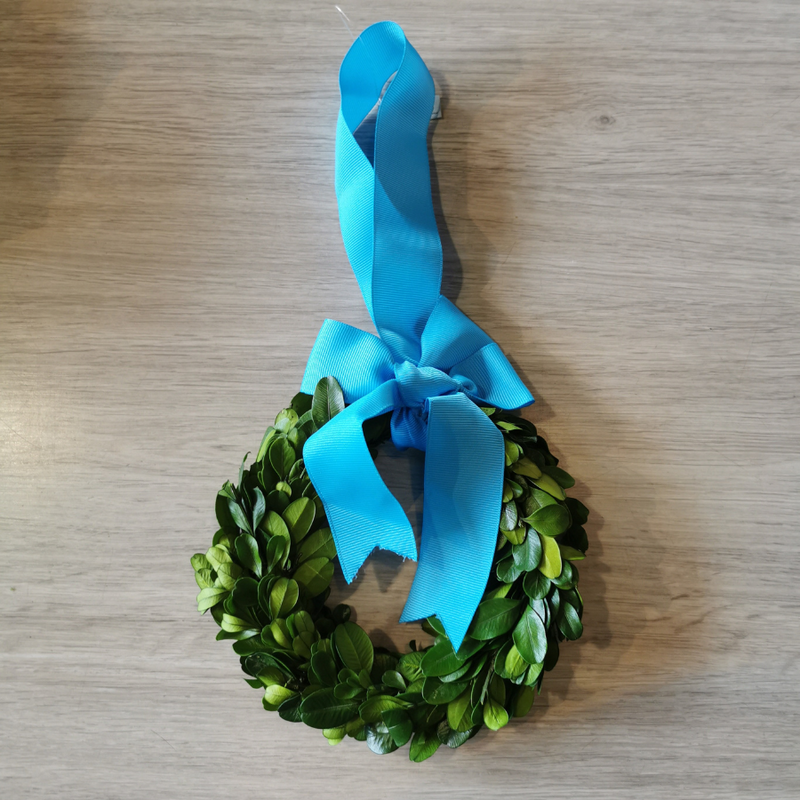 Mini Boxwood Wreath with Blue Bow