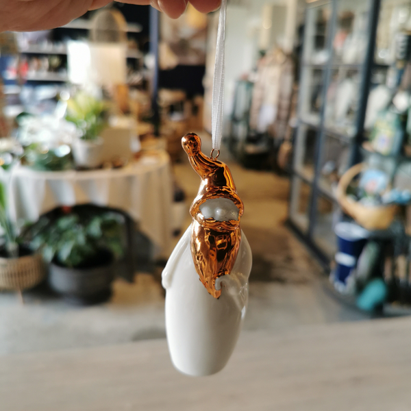 Santa Decoration - Ceramic - White and Copper