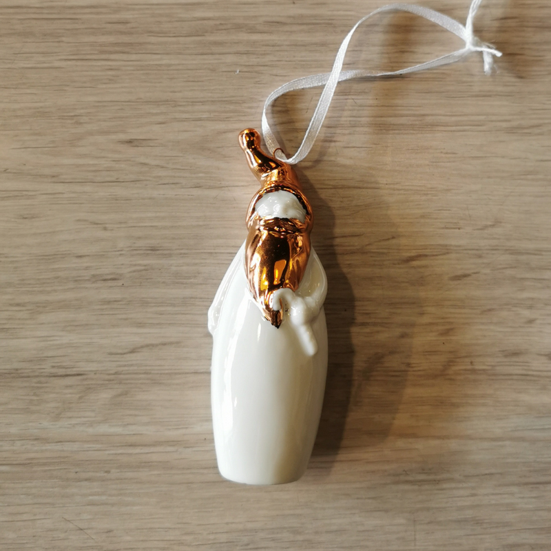 Santa Decoration - Ceramic - White and Copper