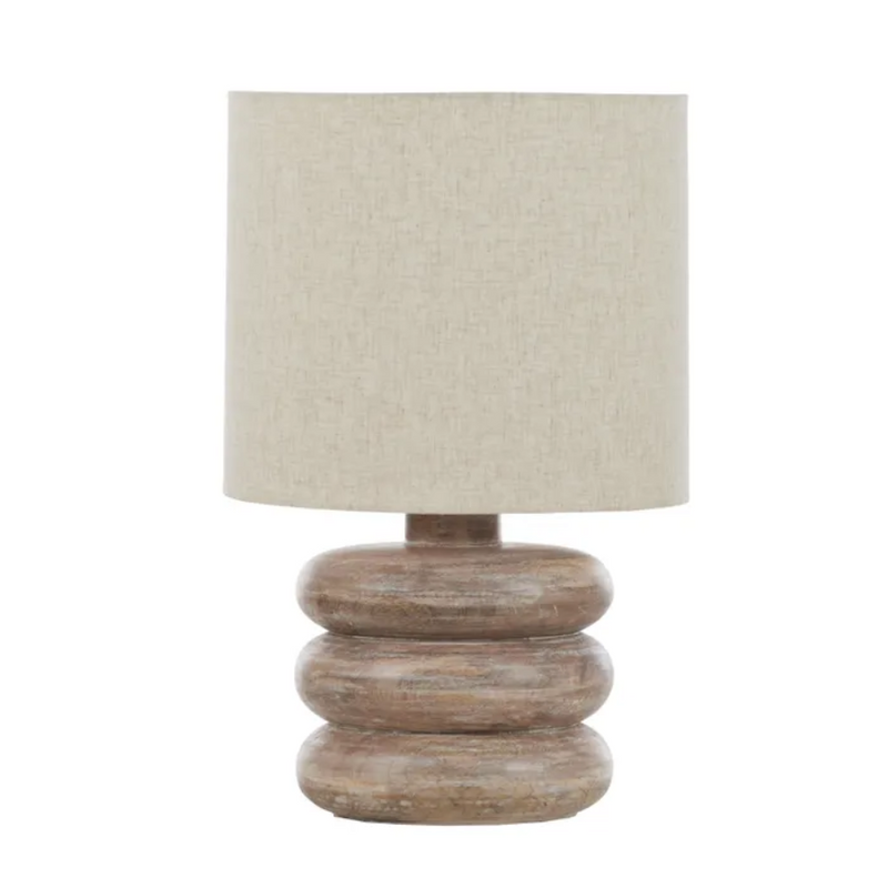 Table Lamp - Wooden whitewash base with Natural Shade