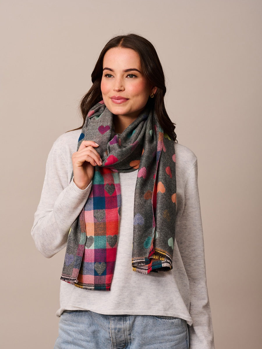 Scarf - Grey with Hearts