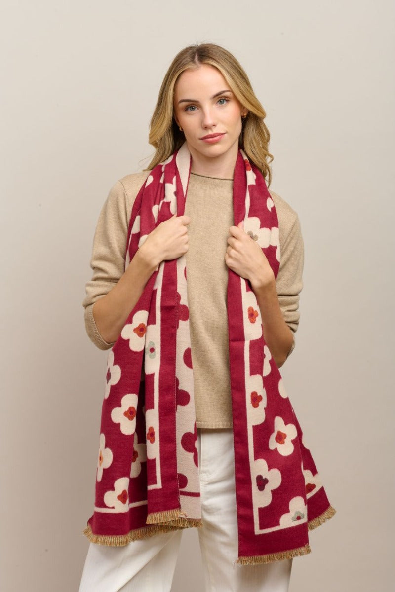 Scarf - Red Autumn Flowers