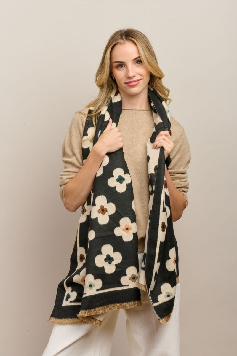 Scarf - Black Autum Flowers