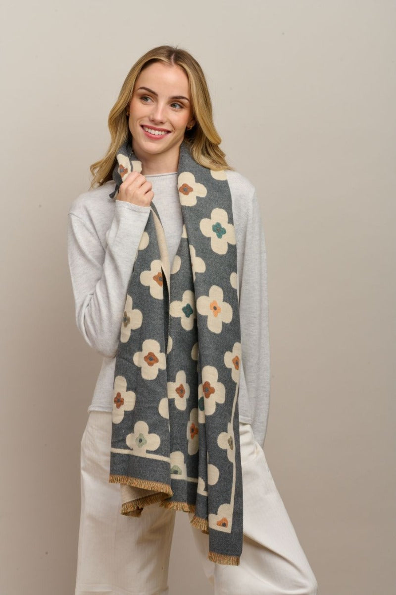 Scarf - Grey Autumn Flowers