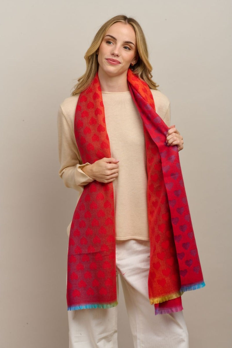Scarf - Red Faded Hearts