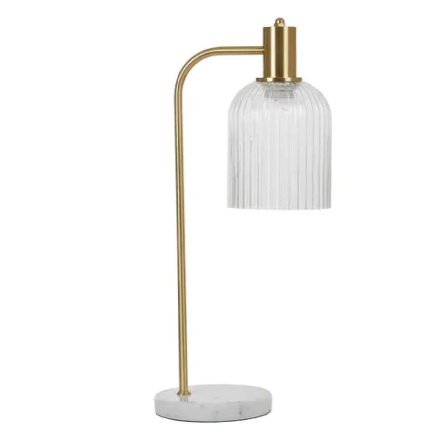 Table Lamp - Gold with Marble Base and glass shade