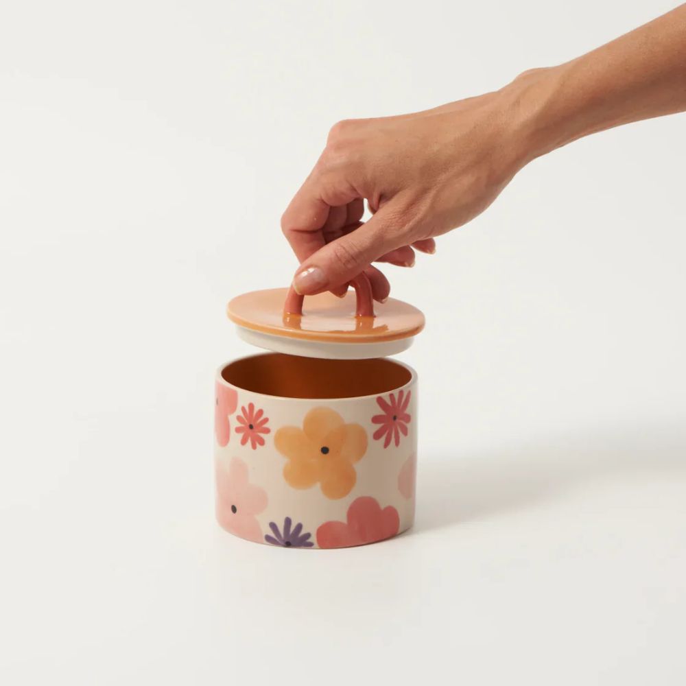 sugar-bowl-ceramic-flowers-pink-cream-orange-Hand-Lifting-Handle