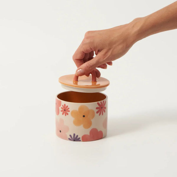 sugar-bowl-ceramic-flowers-pink-cream-orange-Hand-Lifting-Handle