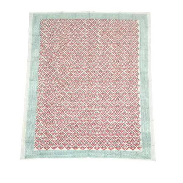 Tablecloth - Pink / Green Block Print - 170 x 270cm
