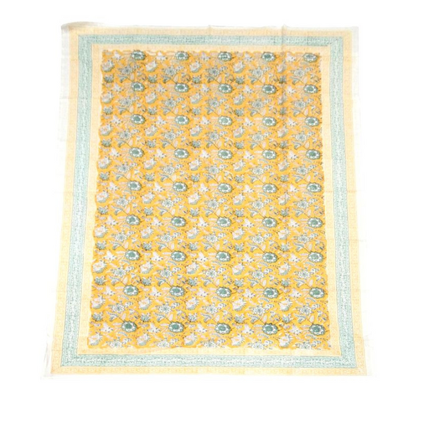 Tablecloth - Yellow / Turquoise Block Print - 170 x 270cm