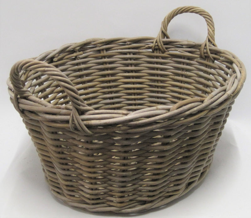 Rattan Oval Washing Basket - Grey