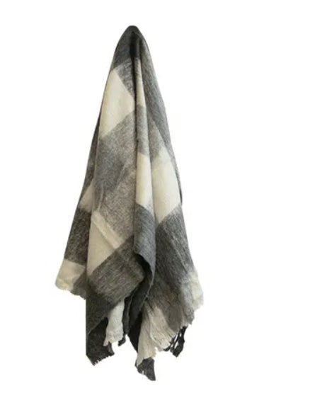 Throw - Woolley Black, Grey & White with fringe