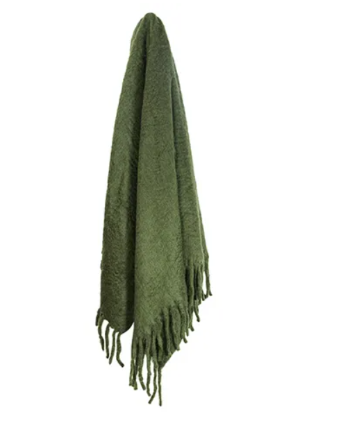Throw - Woollen Blend Blanket - Green with tassles
