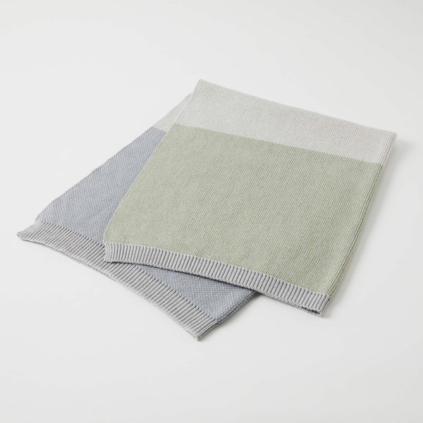 Cotton Baby Blanket - Block Stripe Denim/Sage