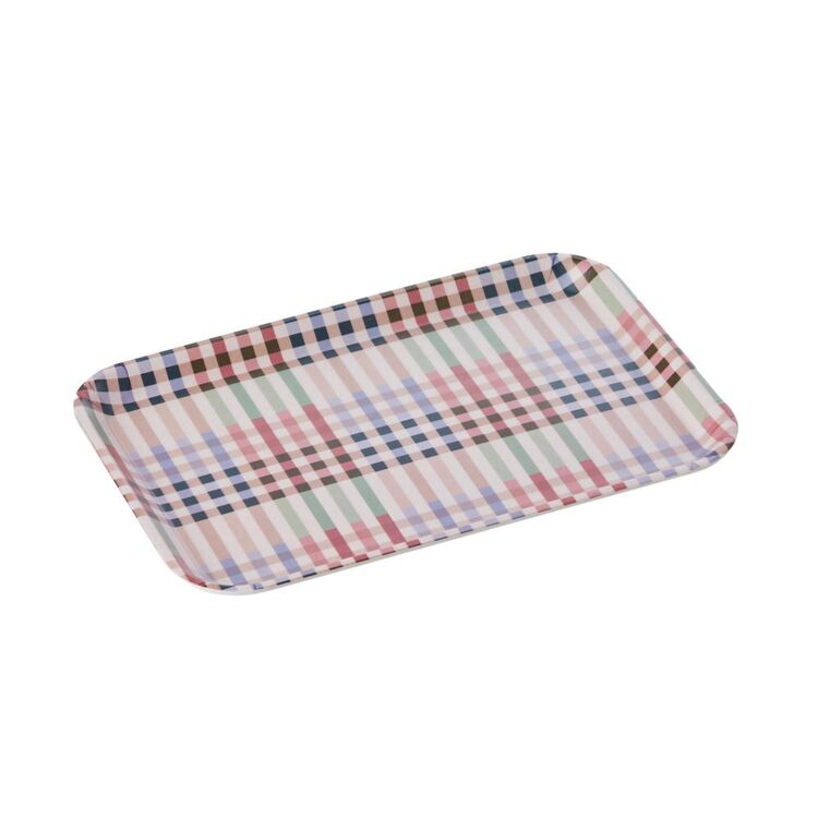 Bamboo Serving Tray - Multicoloured Checked