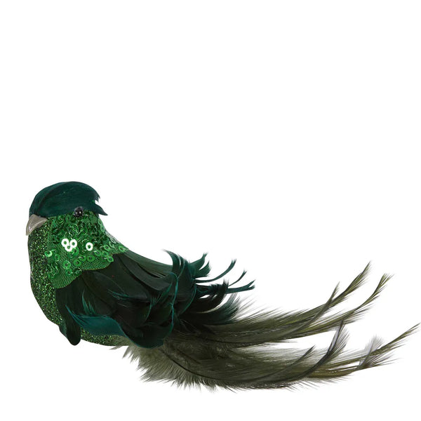 Glitter bird clip on bird decoration - green