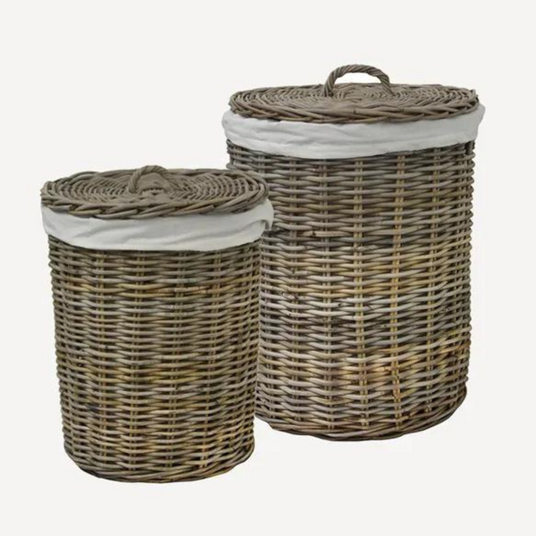 Rattan Laundry Basket - Round Lidded Large