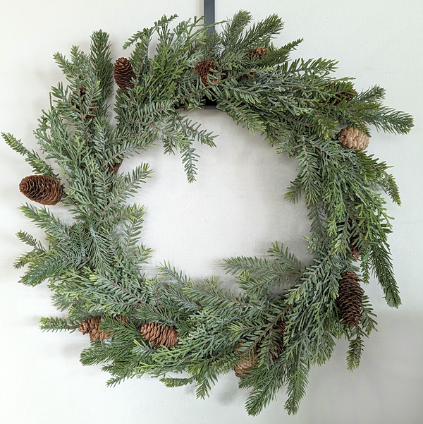 Pine Wreath with Pine Cones - Green Faux