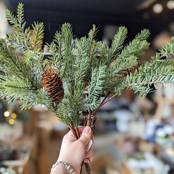 Pine Spray with pine cones - Faux Green