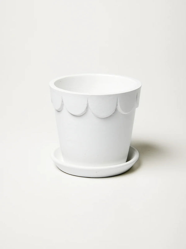 Small Planter Pot - white with ruffled trim