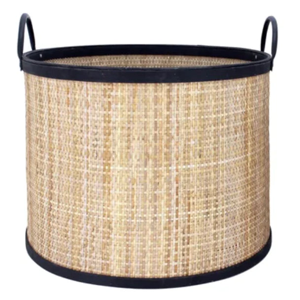 Rattan Basket with black trim and handles - large