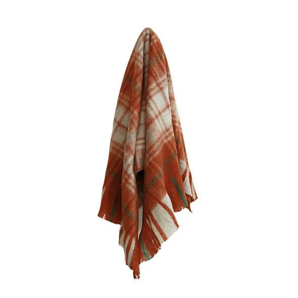 Throw Blanket - Winter Woollen Blend - Plaid Rust Weave