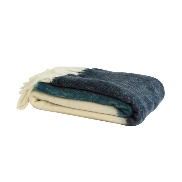 Throw - Woollen Blend Blanket - Blue and White