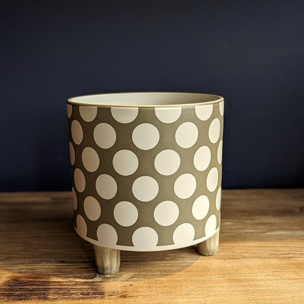 Spotty Pot with Feet - green/white