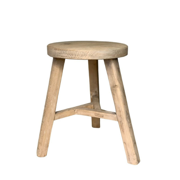 Round Recycled Elm Low Stool