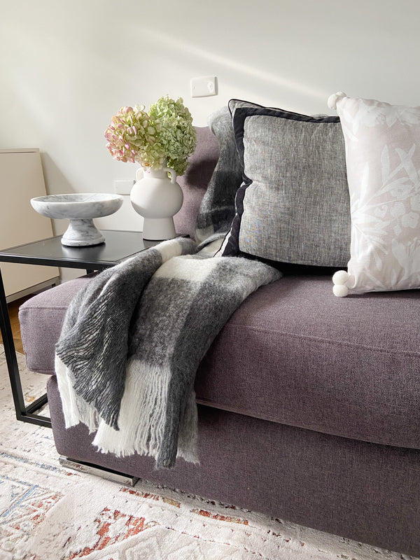 Throw - Woolley Black, Grey & White with fringe