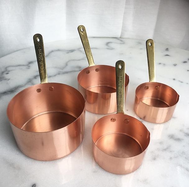 Measuring Cups - Copper plated with Brass Handles - set of 4