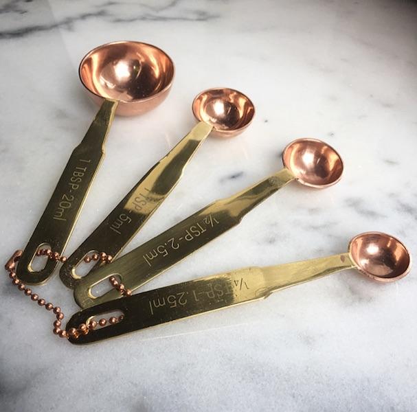 Measuring Spoons - Copper Plated with Brass Handles - set of 4