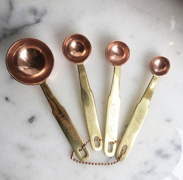 Measuring Spoons - Copper Plated with Brass Handles - set of 4
